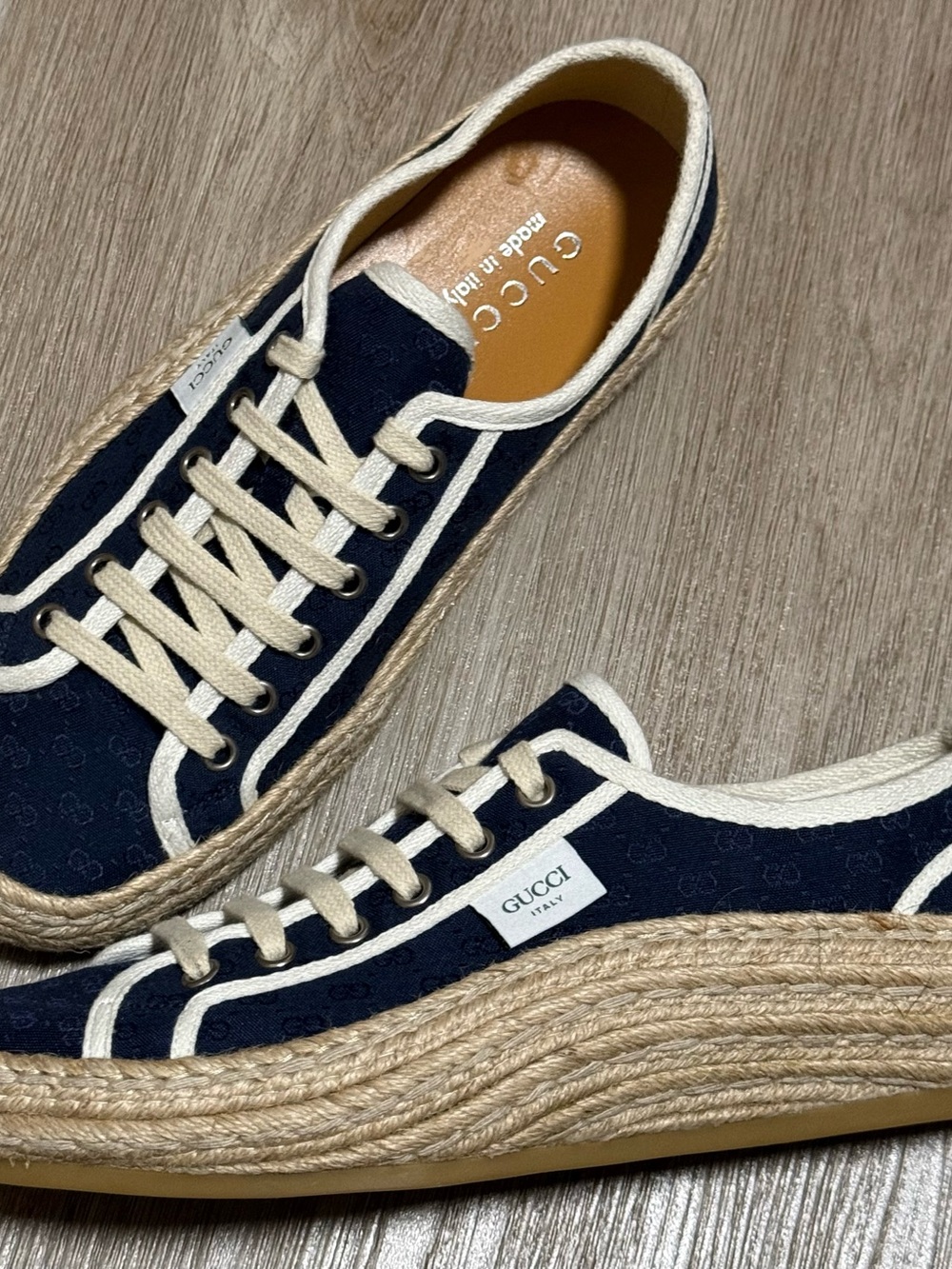 Gucci GG Monogram Canvas Espadrille Sneakers Blue Men’s Size 8.5.. Woman’s Sz 10